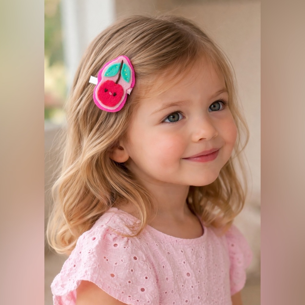 Felt Hair Clip - Pink Cherry Design by Catshy Crafts